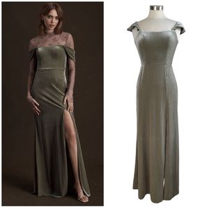 JENNY YOO COLLECTION Issa Sage Velvet Column Gown size 4